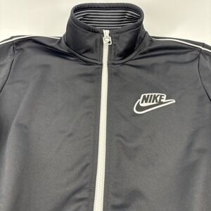 Nike Stripe Zip Athletic Retro Casual Black Track Jacket Y2K Vintage Style L
